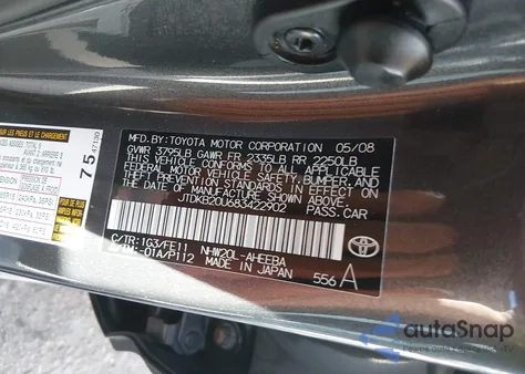 2008 Toyota Prius z USA, uszkodzony, nr VIN JTDKB20U683422902